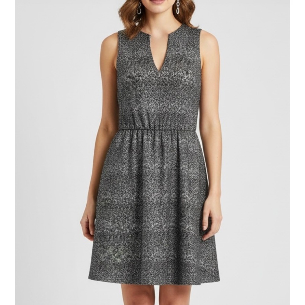 GIANNI BINI Shiny METALLIC Silver/Black Speckle TEXTURED KNIT A-Line Dress Sz L